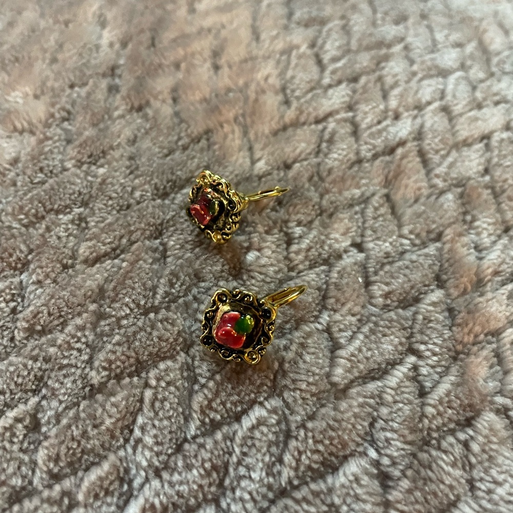 Elegant Gold Strawberry Enamel Earrings
